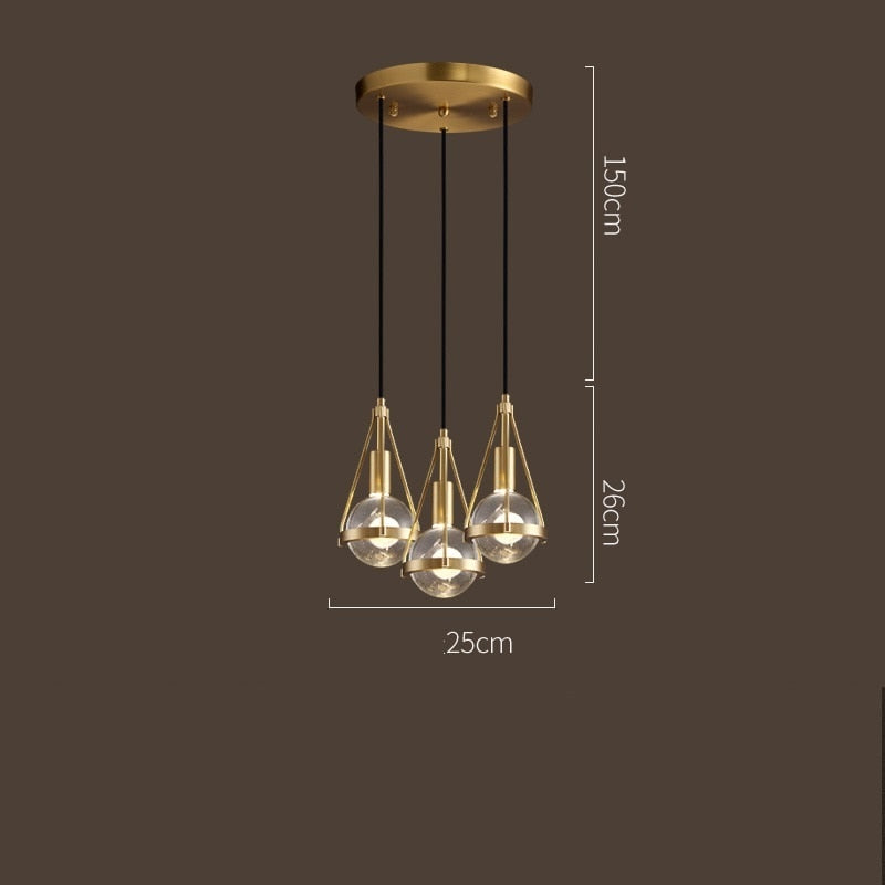 IWHD Nordic Copper Crystal LED Pendant Lights Fixtures Home Indoor Decor Bedroom Living Room Modern Hanging Lamp Luminaria