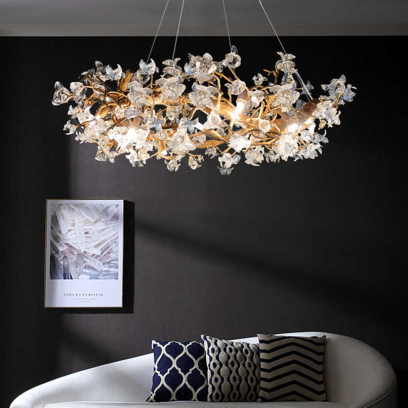 Modern Design Living Room Chandeliers Glass Crystal Handmade Kapok Flower Pendant Lamp for  Bar Hotel Villa Indoor Decor Fixture