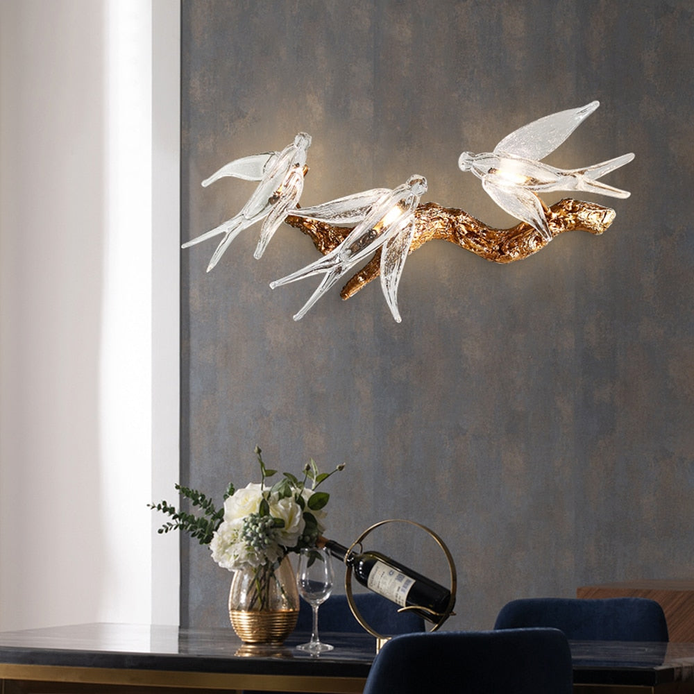 Art Designer Bedroom Bird Wall Lamps Copper Sconce AC110V 220V Living Room Decoration Salon