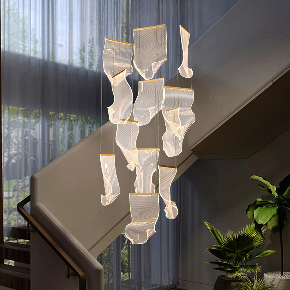 Modern Living Room LED Chandelier Long Staircase Lighting Fixtures AC110V 220V Luxury Hotel Lobby Hanglamp