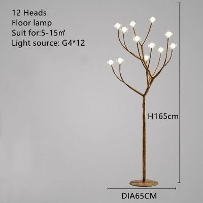 Simulation Resin Iron Tree Branch Glass Bubble Led Pendant Chandelier For Living Room Dining Retro House Decor Hanging Lighting