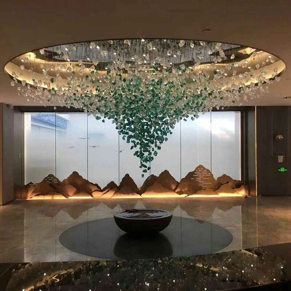 Large Modern Glass Stone Chandelier Living Led Light AC110V 220V Luxury Hotel Lobby Project Ceiling Fixture Indoor Decor