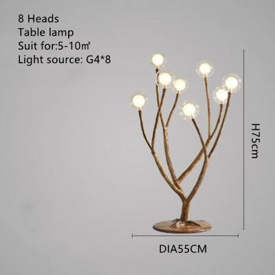 Simulation Resin Iron Tree Branch Glass Bubble Led Pendant Chandelier For Living Room Dining Retro House Decor Hanging Lighting