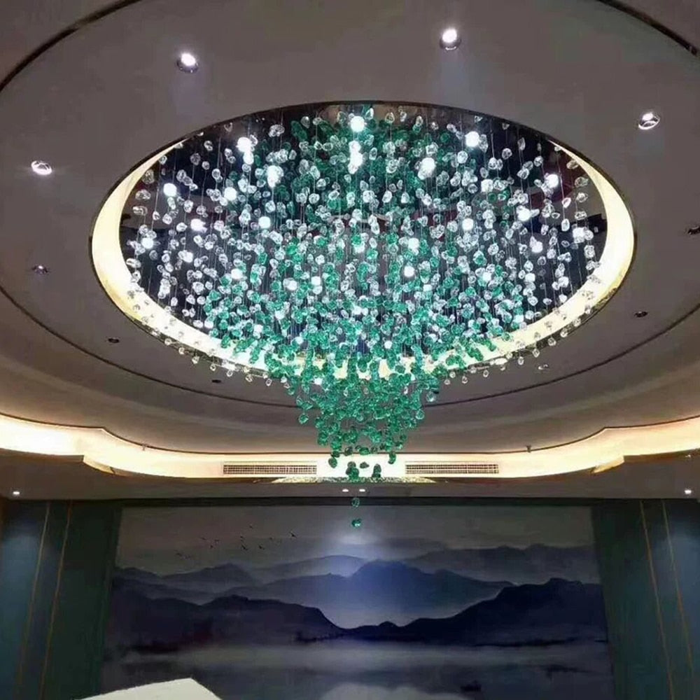 Large Modern Glass Stone Chandelier Living Led Light AC110V 220V Luxury Hotel Lobby Project Ceiling Fixture Indoor Decor