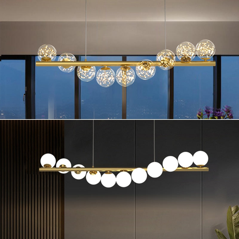 Modern Long Ceiling Chandelier Suspension Glass Balls G9 Led for Table Dining Room Kitchen Hanging Lamp Office Front Desk Lights