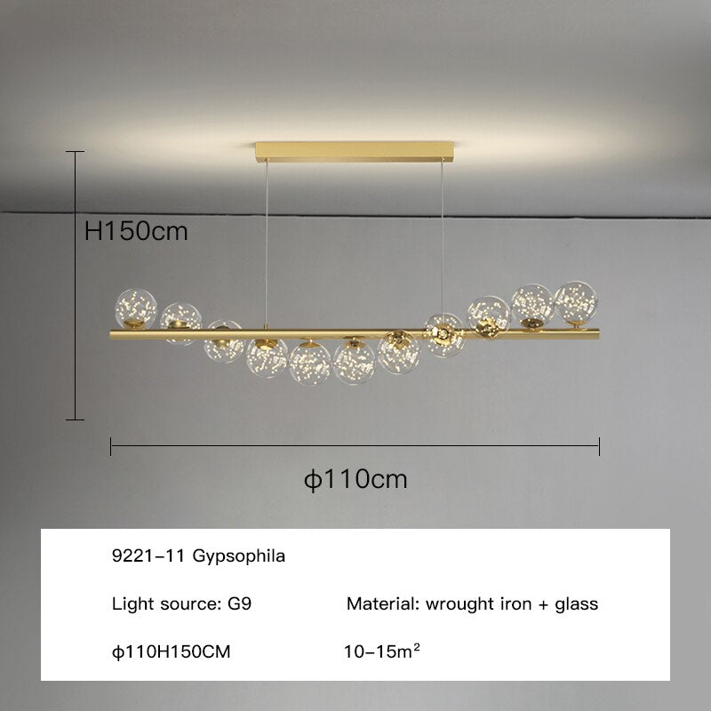 Modern Long Ceiling Chandelier Suspension Glass Balls G9 Led for Table Dining Room Kitchen Hanging Lamp Office Front Desk Lights