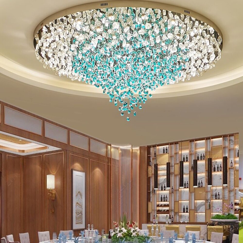 Large Modern Glass Stone Chandelier Living Led Light AC110V 220V Luxury Hotel Lobby Project Ceiling Fixture Indoor Decor