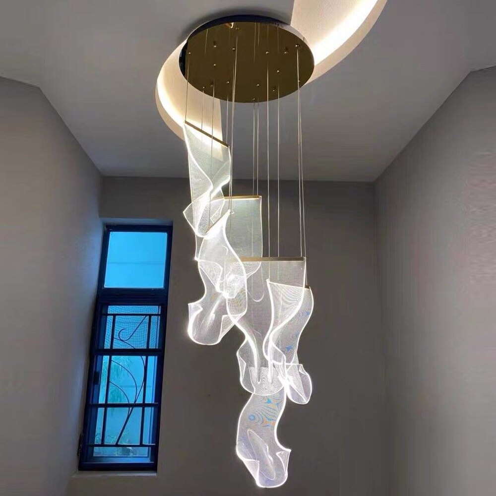 Modern Living Room LED Chandelier Long Staircase Lighting Fixtures AC110V 220V Luxury Hotel Lobby Hanglamp