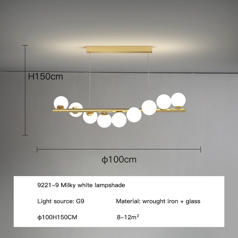 Modern Long Ceiling Chandelier Suspension Glass Balls G9 Led for Table Dining Room Kitchen Hanging Lamp Office Front Desk Lights