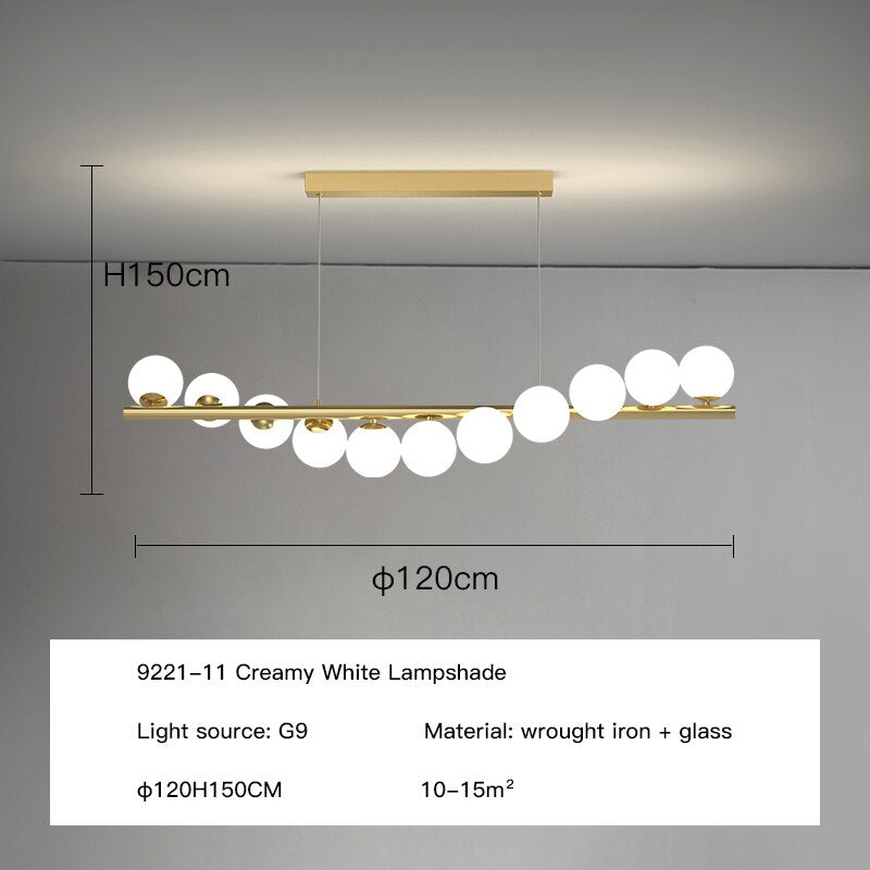 Modern Long Ceiling Chandelier Suspension Glass Balls G9 Led for Table Dining Room Kitchen Hanging Lamp Office Front Desk Lights