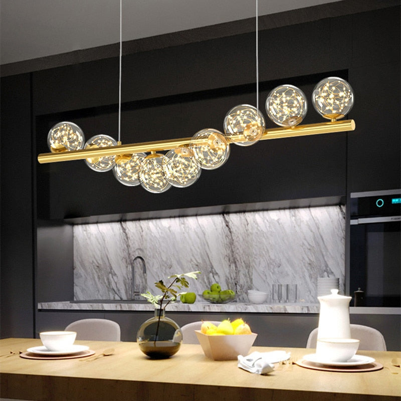 Modern Long Ceiling Chandelier Suspension Glass Balls G9 Led for Table Dining Room Kitchen Hanging Lamp Office Front Desk Lights