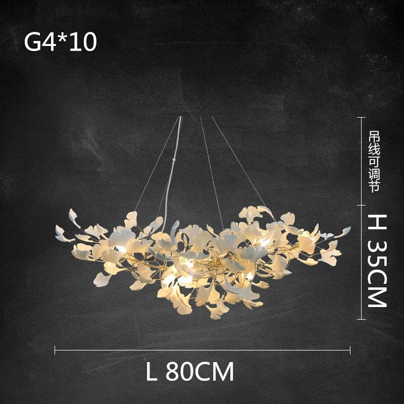 Indoor Lighting Luxury Ceramic Chandelier Live Dining Study Room Ginkgo Branch Leaf Pendant Copper Art Villa Led Hanging Lustres