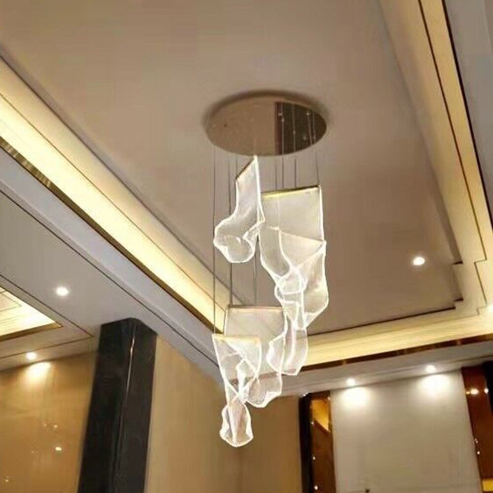 Modern Living Room LED Chandelier Long Staircase Lighting Fixtures AC110V 220V Luxury Hotel Lobby Hanglamp