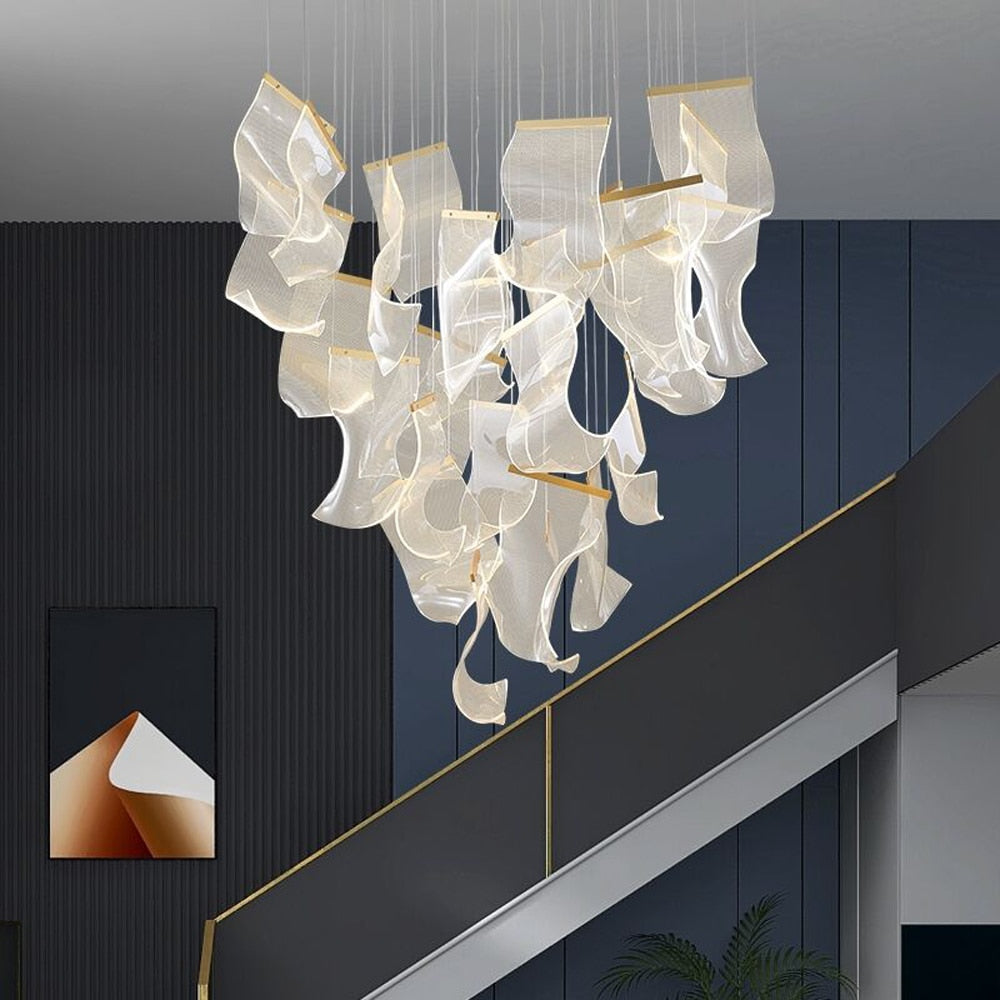 Modern Living Room LED Chandelier Long Staircase Lighting Fixtures AC110V 220V Luxury Hotel Lobby Hanglamp