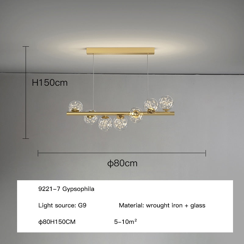 Modern Long Ceiling Chandelier Suspension Glass Balls G9 Led for Table Dining Room Kitchen Hanging Lamp Office Front Desk Lights