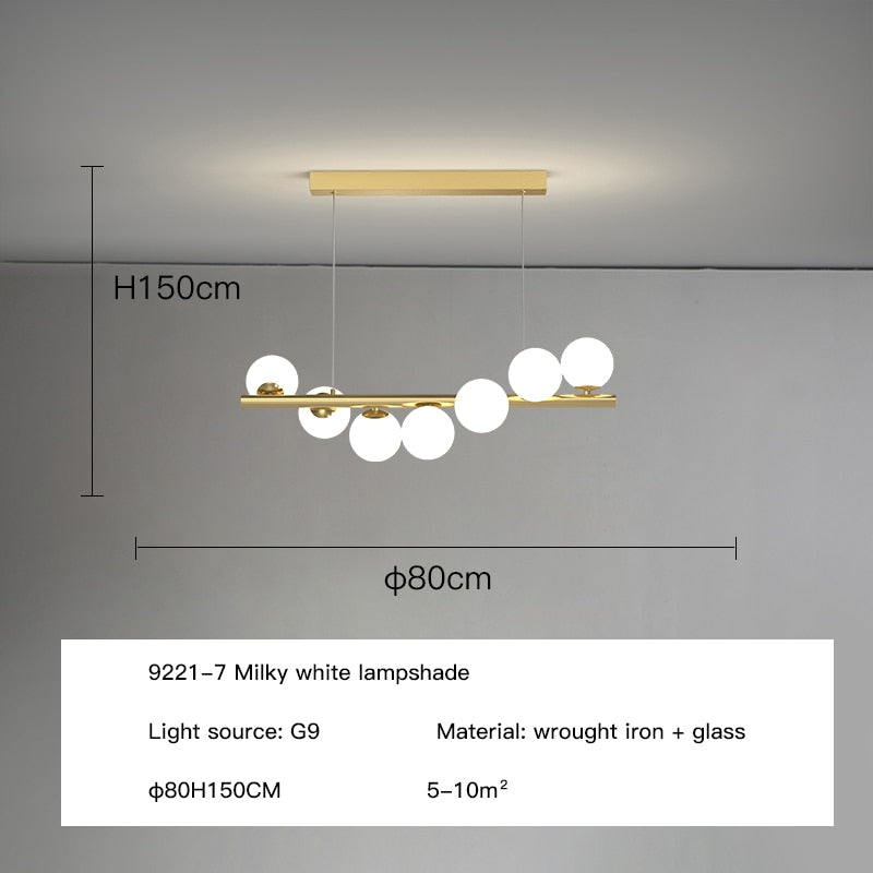 Modern Long Ceiling Chandelier Suspension Glass Balls G9 Led for Table Dining Room Kitchen Hanging Lamp Office Front Desk Lights