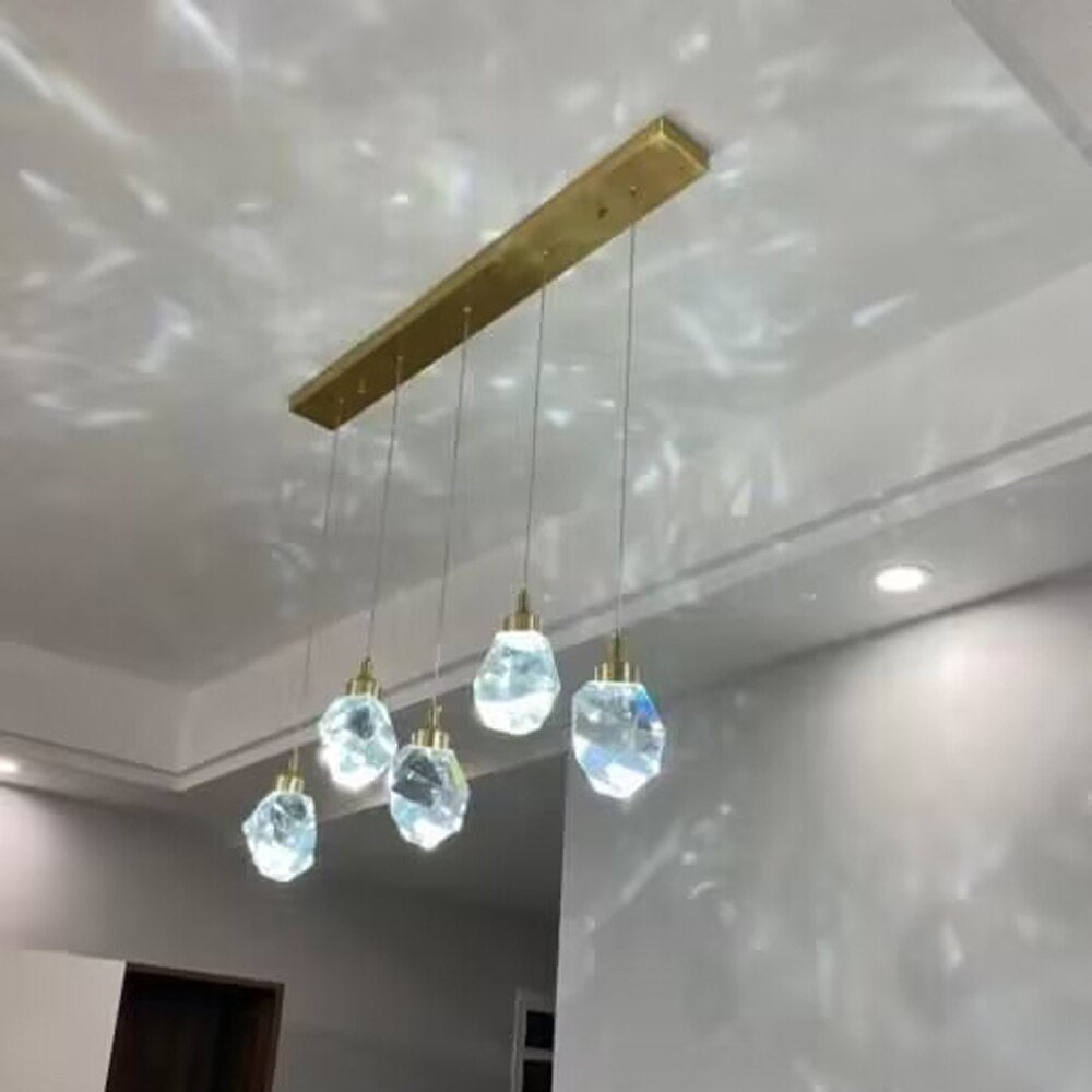 Modern Island Crystal Pendant Lighting Copper Lamp AC110V 220v Lustre Cristal Staircase Chandelier  LED  Bar Light