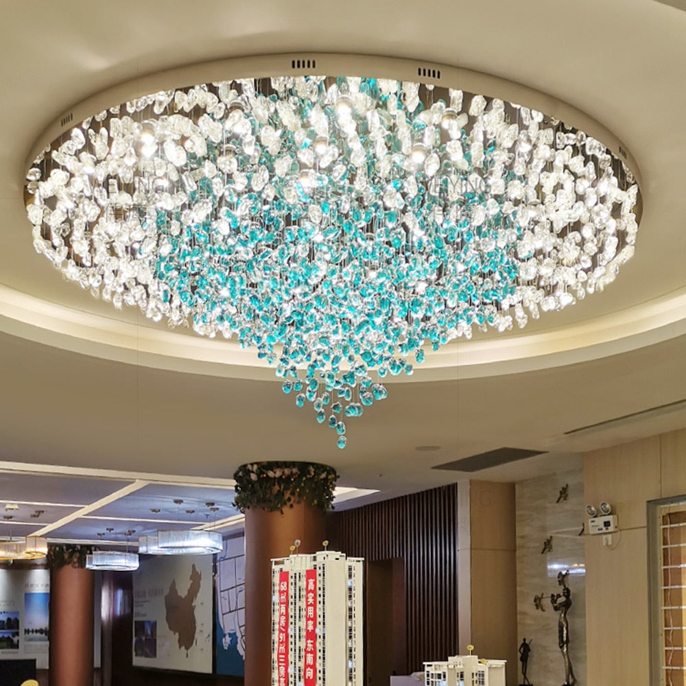 Large Modern Glass Stone Chandelier Living Led Light AC110V 220V Luxury Hotel Lobby Project Ceiling Fixture Indoor Decor