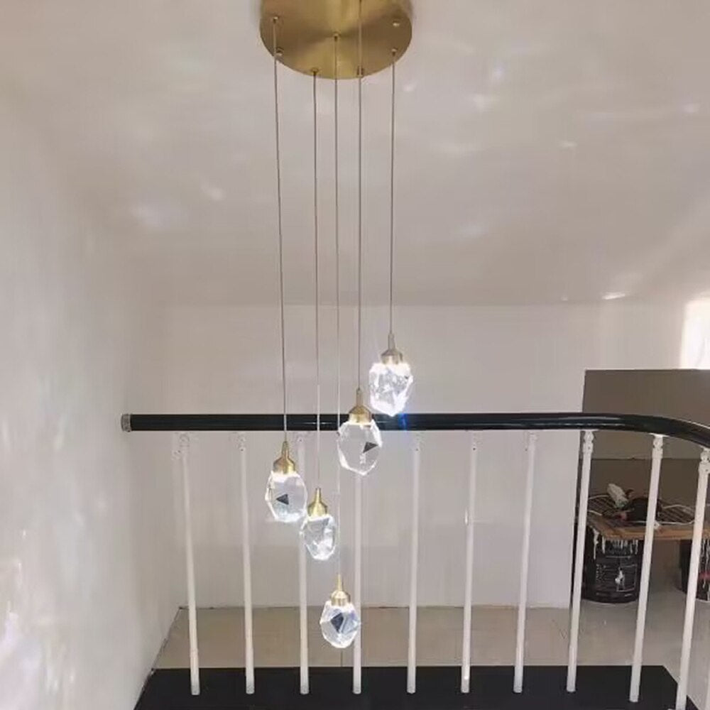 Modern Island Crystal Pendant Lighting Copper Lamp AC110V 220v Lustre Cristal Staircase Chandelier  LED  Bar Light