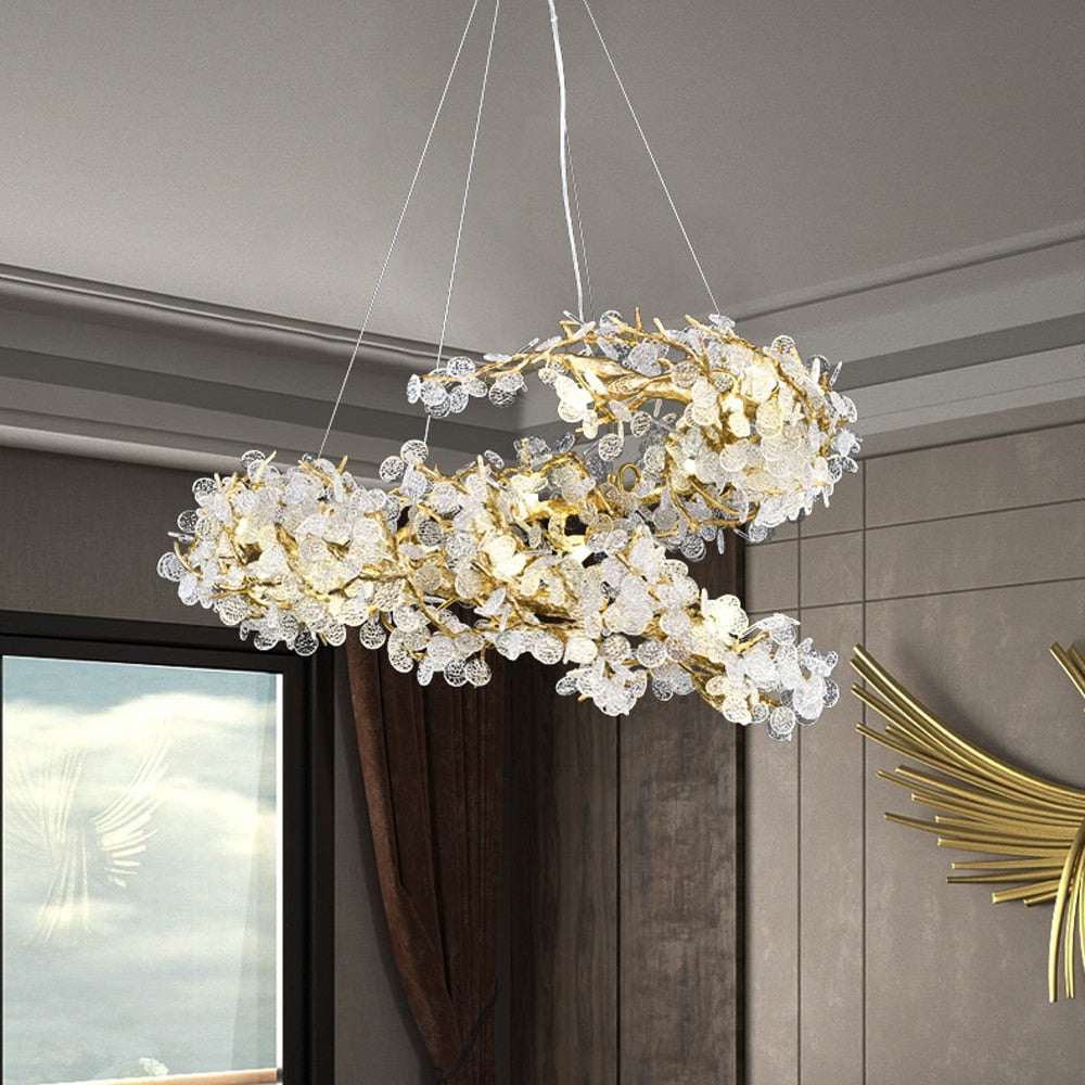 "Swirling Wisp Flowers" Luxury Designer Villa Floral Chandelier