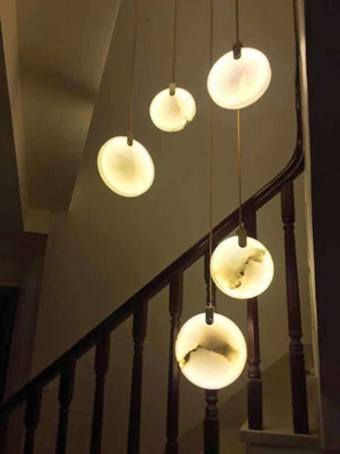 Gold Modern Marble Long Staircase Chandelier Bar Lights