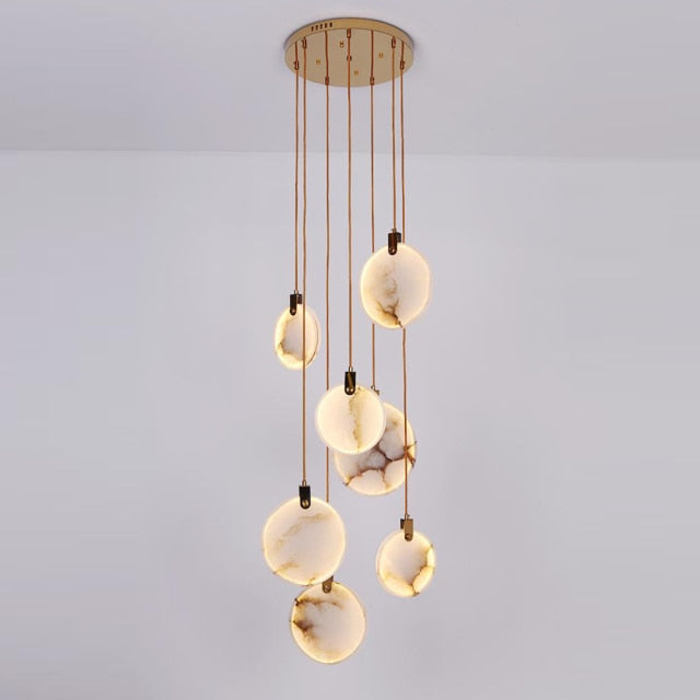 Gold Modern Marble Long Staircase Chandelier Bar Lights