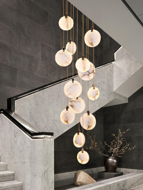 Gold Modern Marble Long Staircase Chandelier Bar Lights