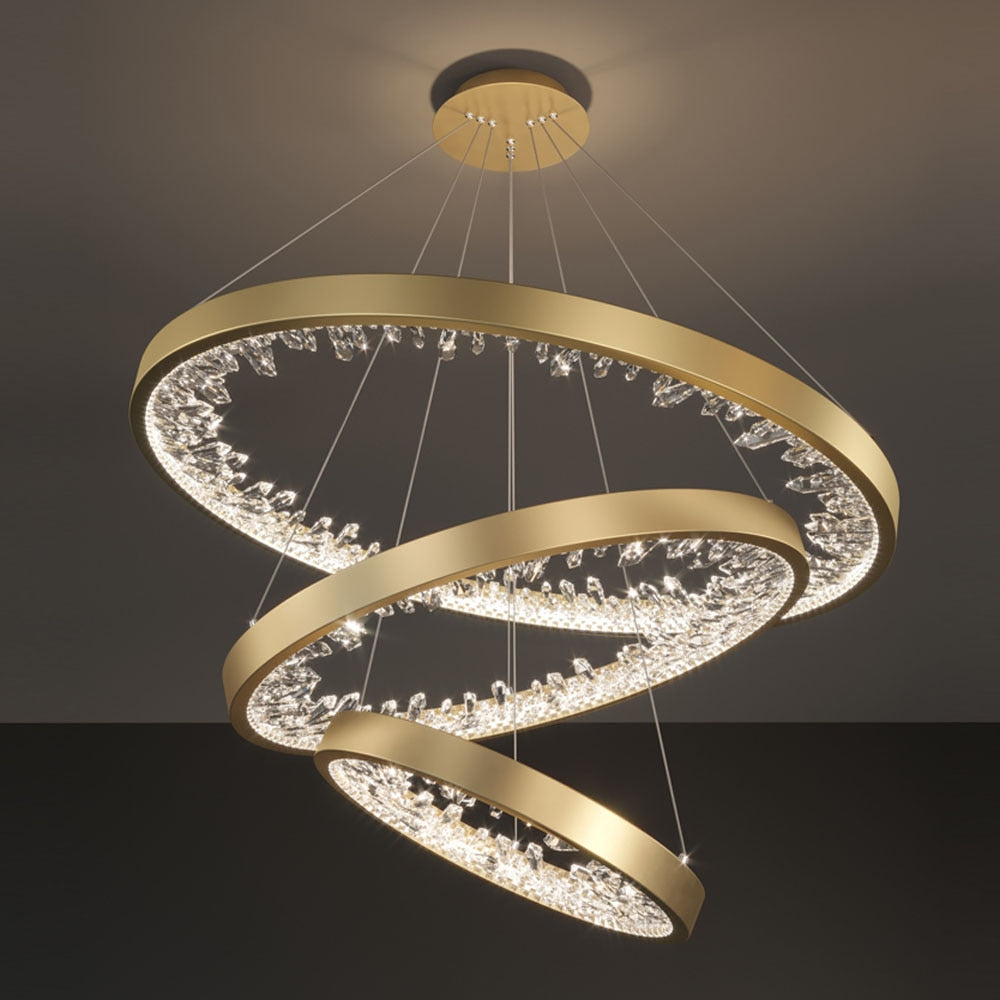 Interwoven Metal  Ring With Inward Crystals Modern Designer Decorative LED Chandelier