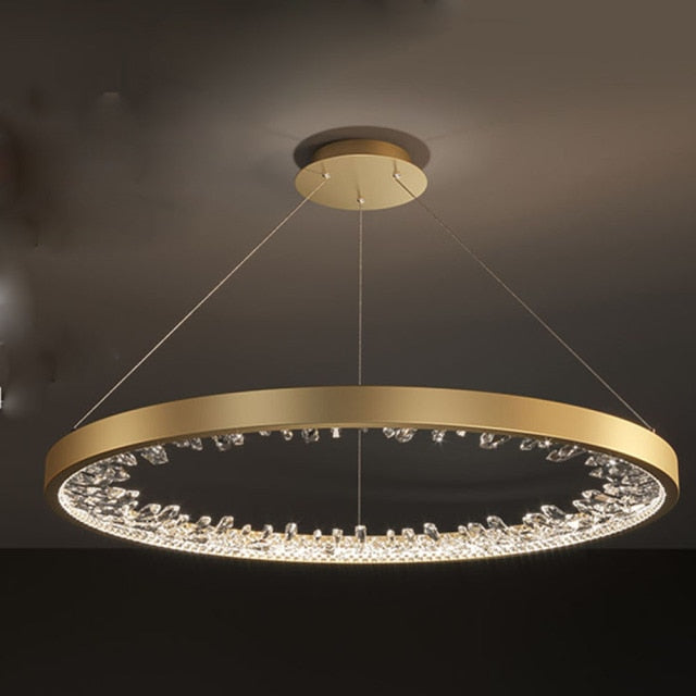 Interwoven Metal  Ring With Inward Crystals Modern Designer Decorative LED Chandelier