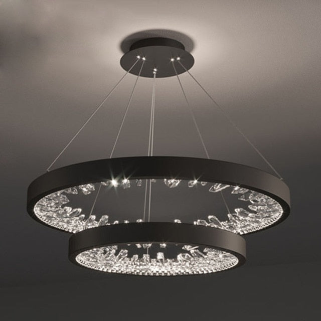 Interwoven Metal  Ring With Inward Crystals Modern Designer Decorative LED Chandelier