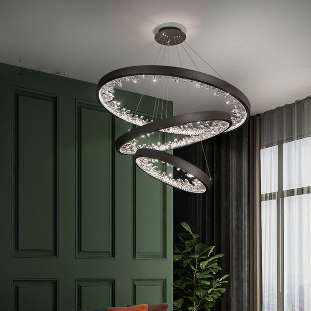 Interwoven Metal  Ring With Inward Crystals Modern Designer Decorative LED Chandelier