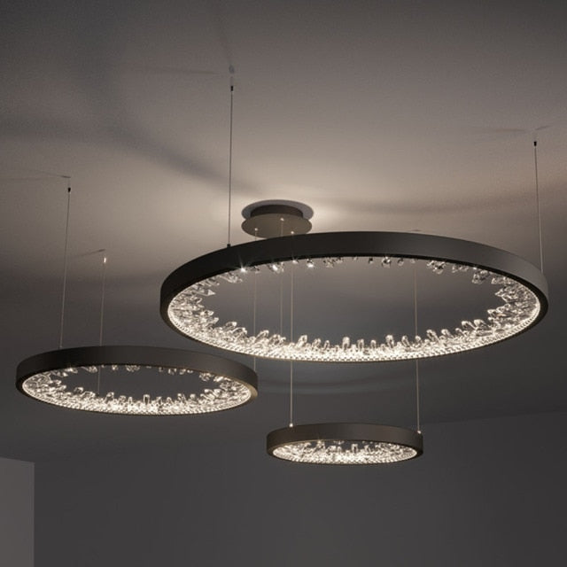 Interwoven Metal  Ring With Inward Crystals Modern Designer Decorative LED Chandelier