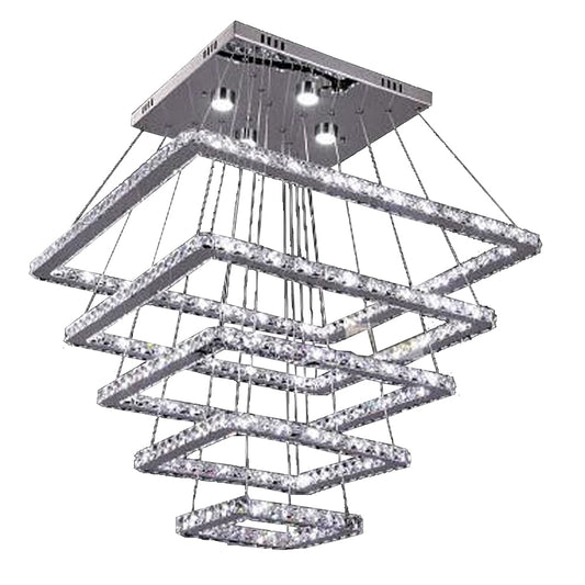 Square Cascade Design Large 5 Ring LED Crystal Chandelier