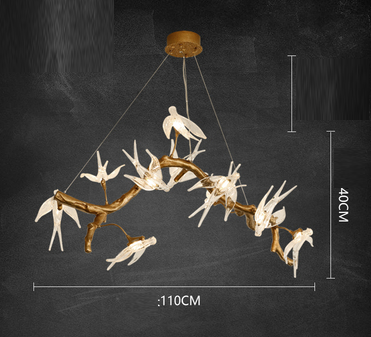 "Flock Perching on a Branch" Modern Artistic Birds & Branch Copper Chandelier