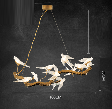 "Flock Perching on a Branch" Modern Artistic Birds & Branch Copper Chandelier