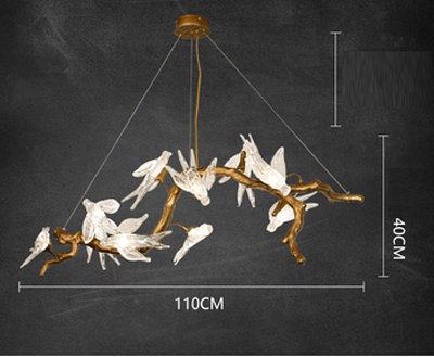 "Flock Perching on a Branch" Modern Artistic Birds & Branch Copper Chandelier