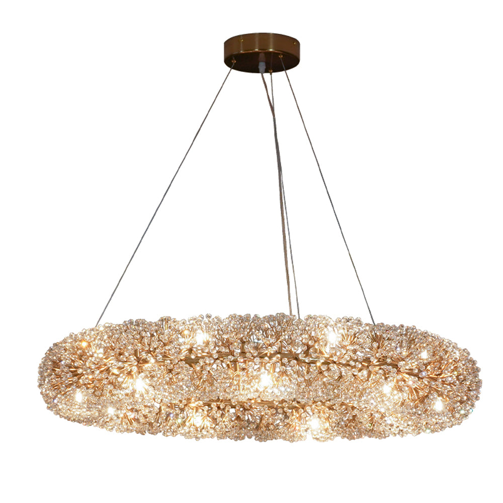 Hanging Blossom Round Living Room Crystal Chandelier Modern Flower Crystal Lamp Gold Bedroom Hanging Lights