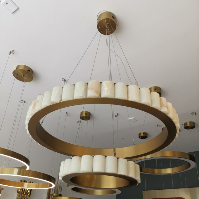 Ring Design Modern LED Chandelier Living Lighting AC110V 220V Gold Marble Hanglamp Bedroom Plafonnier